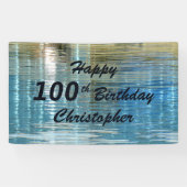 100th Birthday Blue Reflection in Lake, Name, Spandoek (Horizontaal)