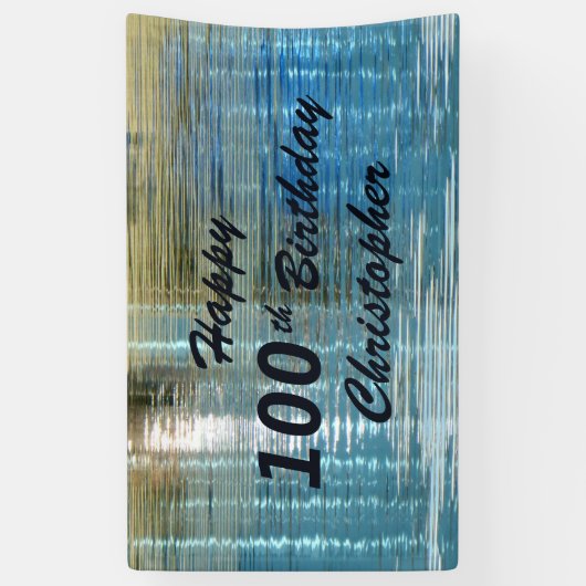 100th Birthday Blue Reflection in Lake, Name, Spandoek (Verticaal)