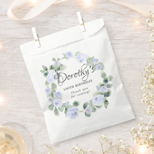 100th Birthday Blue Roos Floral Eucalyptus Wreath Bedankzakje (Geknipt)