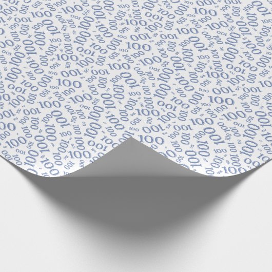 100th Birthday Blue/White Random Number Pattern Cadeaupapier (Hoek)