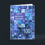 100th Birthday Brother, Blue Squares, Kaart<br><div class="desc">100e verjaardagskaart voor een broer. Ik wil graag jarig worden met een elegante kaart. Blauwe en paarse vierkantjes maken samen een coole masculine verjaardagskaart.</div>