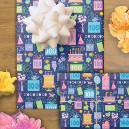 100th Birthday Cake Cadeaus Ballonnen Blauw Inpakpapier Vel