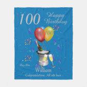 100th Birthday Celebration Blue Fleece Blanket Deken (Voorkant)