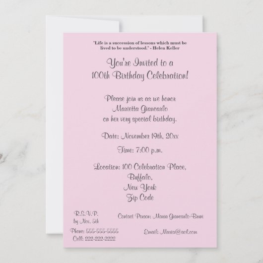 100th Birthday Celebration/Pink Daisy Bouquet Kaart (Achterkant)