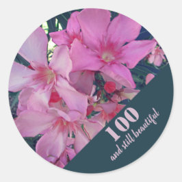100th Birthday Celebration Pink Flower Photo Party Ronde Sticker