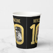 100th birthday custom two photo black and gold papieren bekers (Rechts)