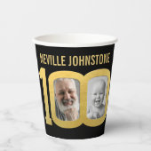 100th birthday custom two photo black and gold papieren bekers (Voorkant)
