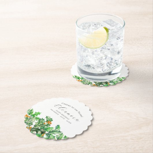 100th Birthday December Birth Flower Holly Custom Kartonnen Onderzetters (Insitu)