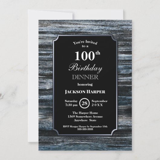 100th Birthday Dinner Wood Party Invitation Kaart (Voorkant)