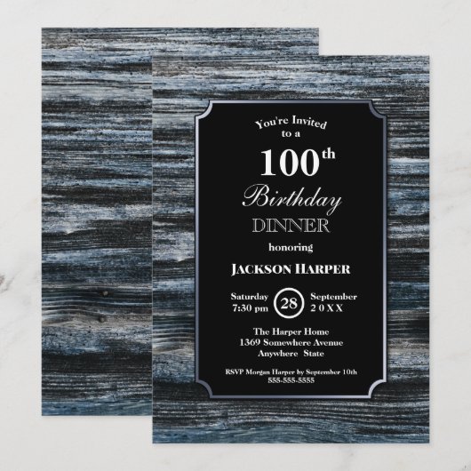 100th Birthday Dinner Wood Party Invitation Kaart (Voorkant / Achterkant)