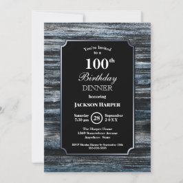 100th Birthday Dinner Wood Party Invitation Kaart