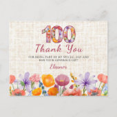 100th Birthday - Elegant Floral Number 100 Thanks Briefkaart (Voorkant)