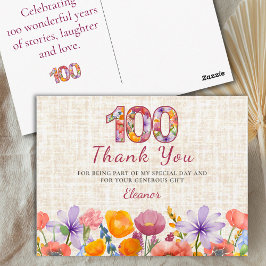 100th Birthday - Elegant Floral Number 100 Thanks Briefkaart
