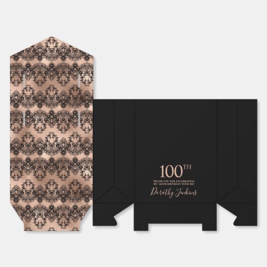 100th Birthday Elegant Rose Gold Lace Bedankdoosjes (Ongevouwen)