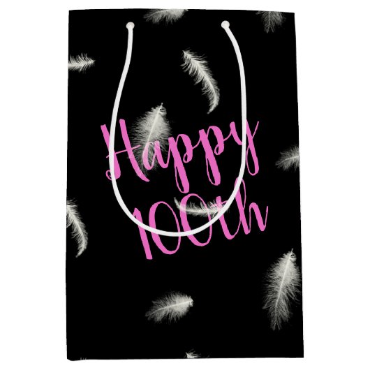 100th Birthday Feathers Medium Gift Bag Medium Cadeauzakje (Voorkant)