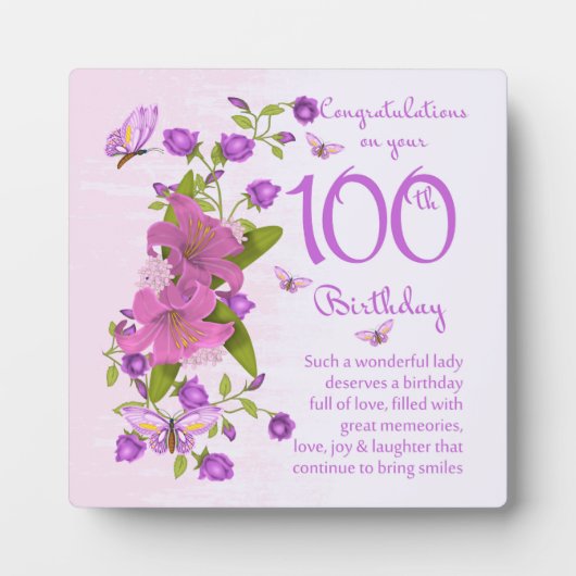 100th Birthday Gift Plaque 5,25 x 5,25 met Easel Fotoplaat (Voorkant)