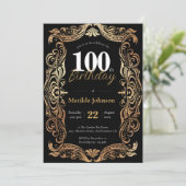 100th Birthday Gold Black Glamorous Boho  Kaart (Staand voorkant)