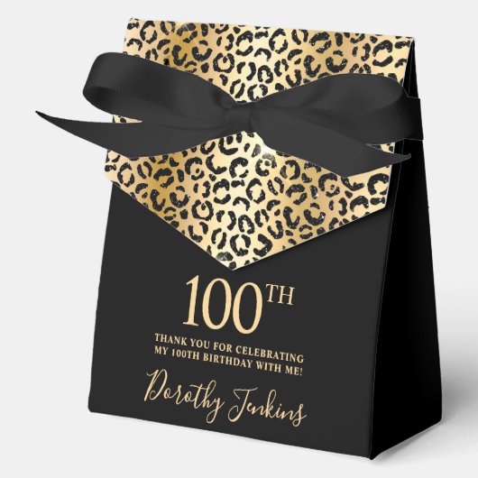100th Birthday Gold Leopard Print Thank You Bedankdoosjes (Voorkant)