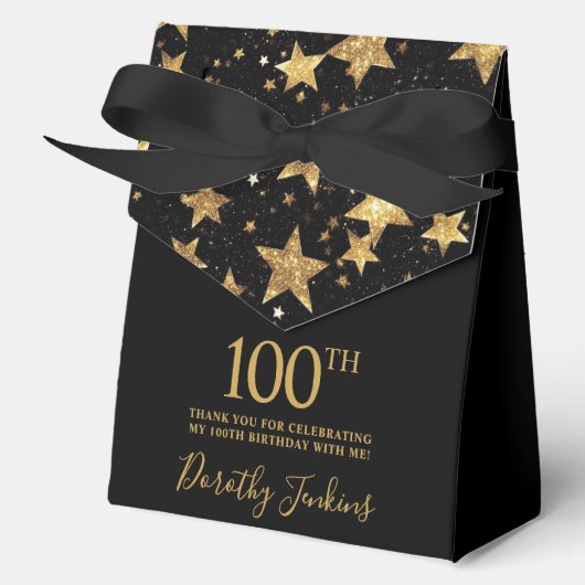 100th Birthday Gold Stars Thank You  Bedankdoosjes (Voorkant)