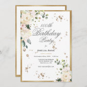 100th Birthday Gold Waterverf Floral Kaart (Voorkant / Achterkant)