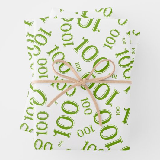100th Birthday Green and White Number Pattern 100 Inpakpapier Vel (In situ)