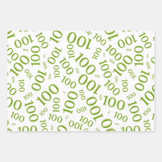 100th Birthday Green and White Number Pattern 100 Inpakpapier Vel (Voorkant)