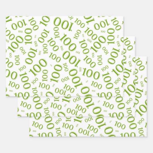 100th Birthday Green and White Number Pattern 100 Inpakpapier Vel (Set)