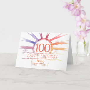 100th Birthday hand getrokken multi-kleurige sunbu Kaart