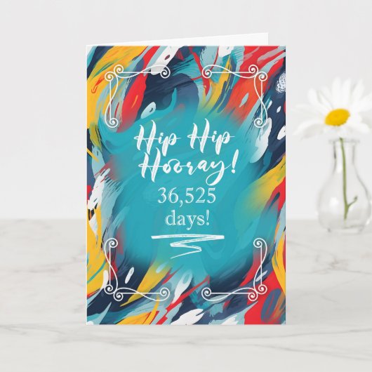 100th Birthday Hip Hip Hooray Painted Strokes Kaart (Kleine Plant)
