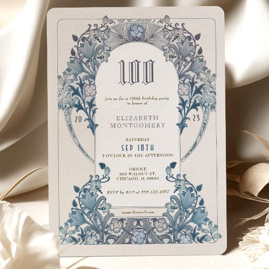 100th Birthday Invitation Art Nouveau W. Morris Kaart