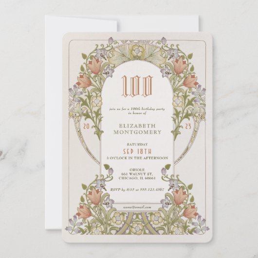 100th Birthday Invitation Art Nouveau W. Morris Kaart (Voorkant)