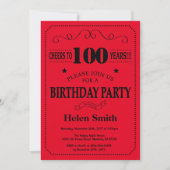 100th Birthday Invitation Black and Red Kaart (Voorkant)