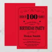 100th Birthday Invitation Black and Red Kaart (Voorkant / Achterkant)