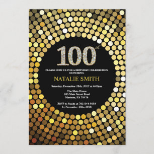 100th Birthday Invitation Black en Gold Glitter Kaart