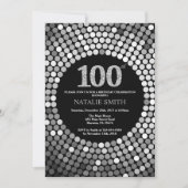 100th Birthday Invitation Black en Silver Glitter Kaart (Voorkant)