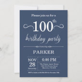 100th Birthday Invitation Blue Kaart (Voorkant)