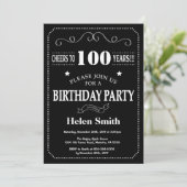 100th Birthday Invitation Chalkboard Kaart (Staand voorkant)