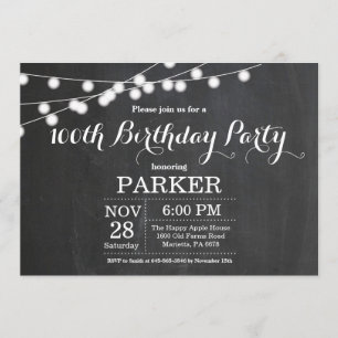 100th Birthday Invitation Chalkboard Kaart