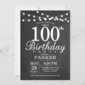 100th Birthday Invitation Chalkboard String Lights Kaart (Voorkant)