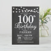 100th Birthday Invitation Chalkboard String Lights Kaart (Staand voorkant)