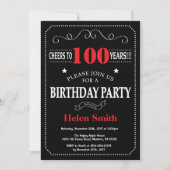 100th Birthday Invitation Red en Black Chalkboard Kaart (Voorkant)