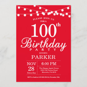 100th Birthday Invitation Red Kaart