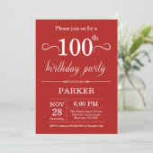 100th Birthday Invitation Red Kaart (Staand voorkant)