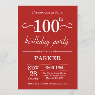 100th Birthday Invitation Red Kaart