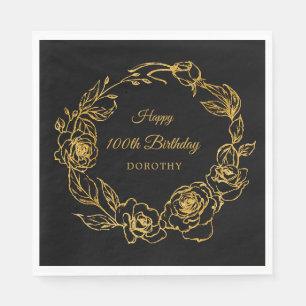 100th Birthday Luxe Gold Roos Zwart Servet