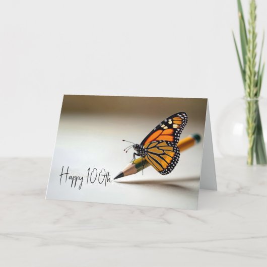 100th Birthday Monarch Butterfly On a Pencil Kaart (Voorkant)