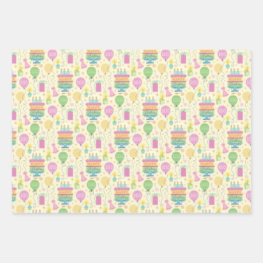 100th Birthday Number Candles Cake Balloon Inpakpapier Vel (Voorkant 2)