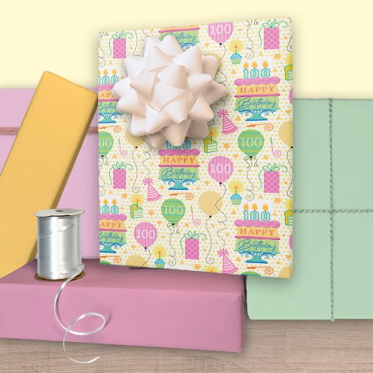 100th Birthday Number Candles Cake Balloon Inpakpapier Vel