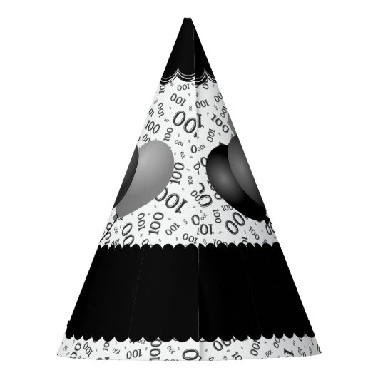 100th Birthday Number Pattern Black/White Scallops Feesthoedjes (Achterkant)