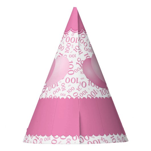 100th Birthday Number Pattern Pink/White Scallops Feesthoedjes (Achterkant)